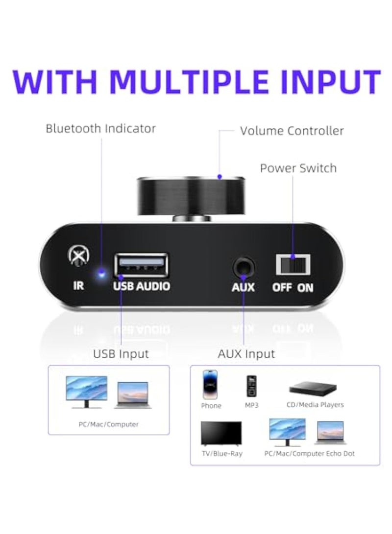 50W+50W Mini Bluetooth 5.0 Power Amplifier, Stereo Audio Amplifier, Multiroom Streaming Amplifier, Wireless Stereo Hi-Fi Digital Audio Receiver, 2 Channel with AUX USB BT Input - Image 2